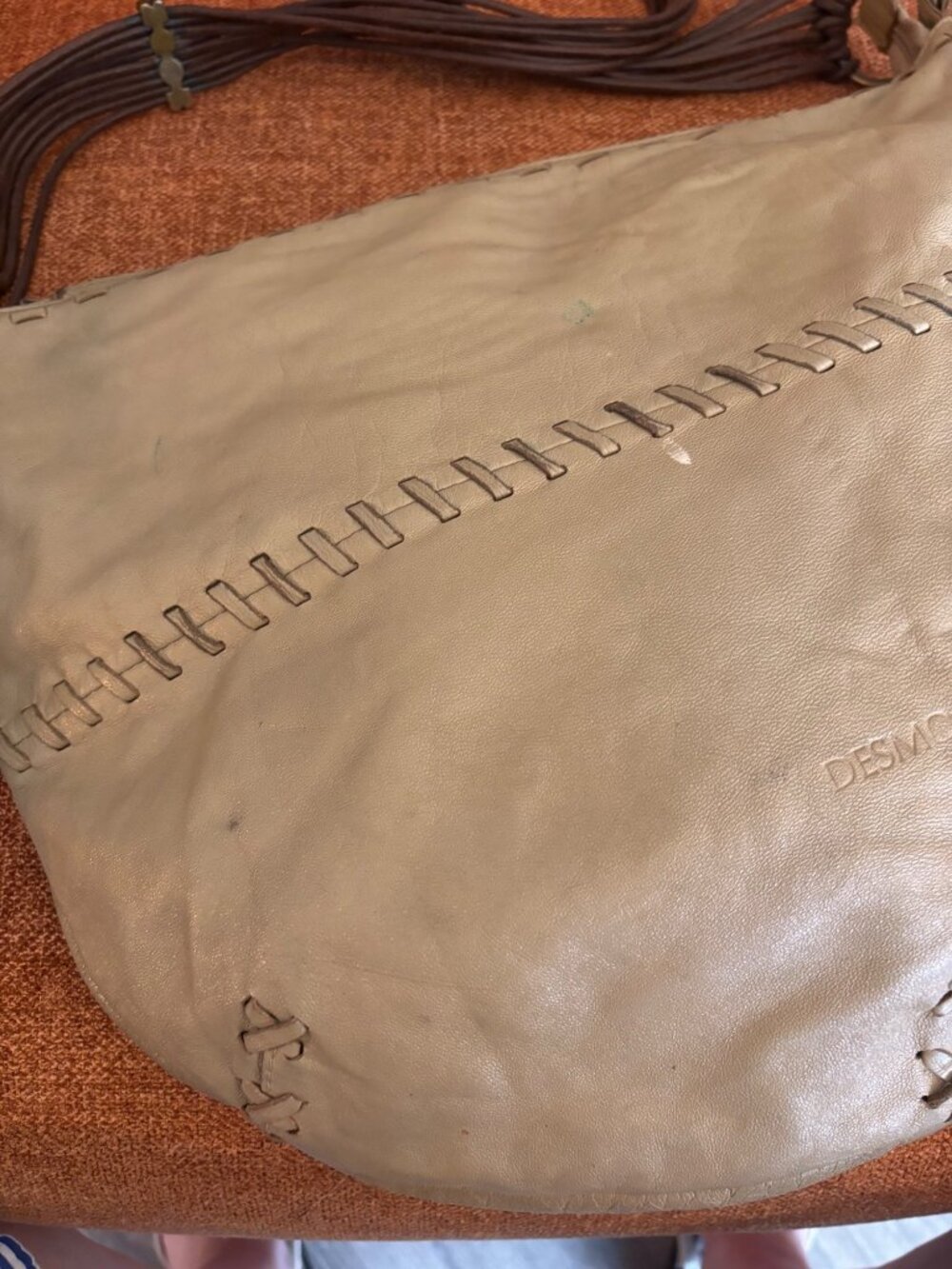 Vintage Desmo Italian Leather Hobo Bag Braided Brown Strap & Brass Accents - Picture 10 of 16